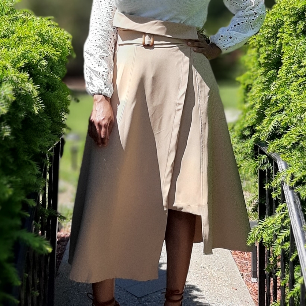 Simply Salted Tan Asym Skirt w/ Belt